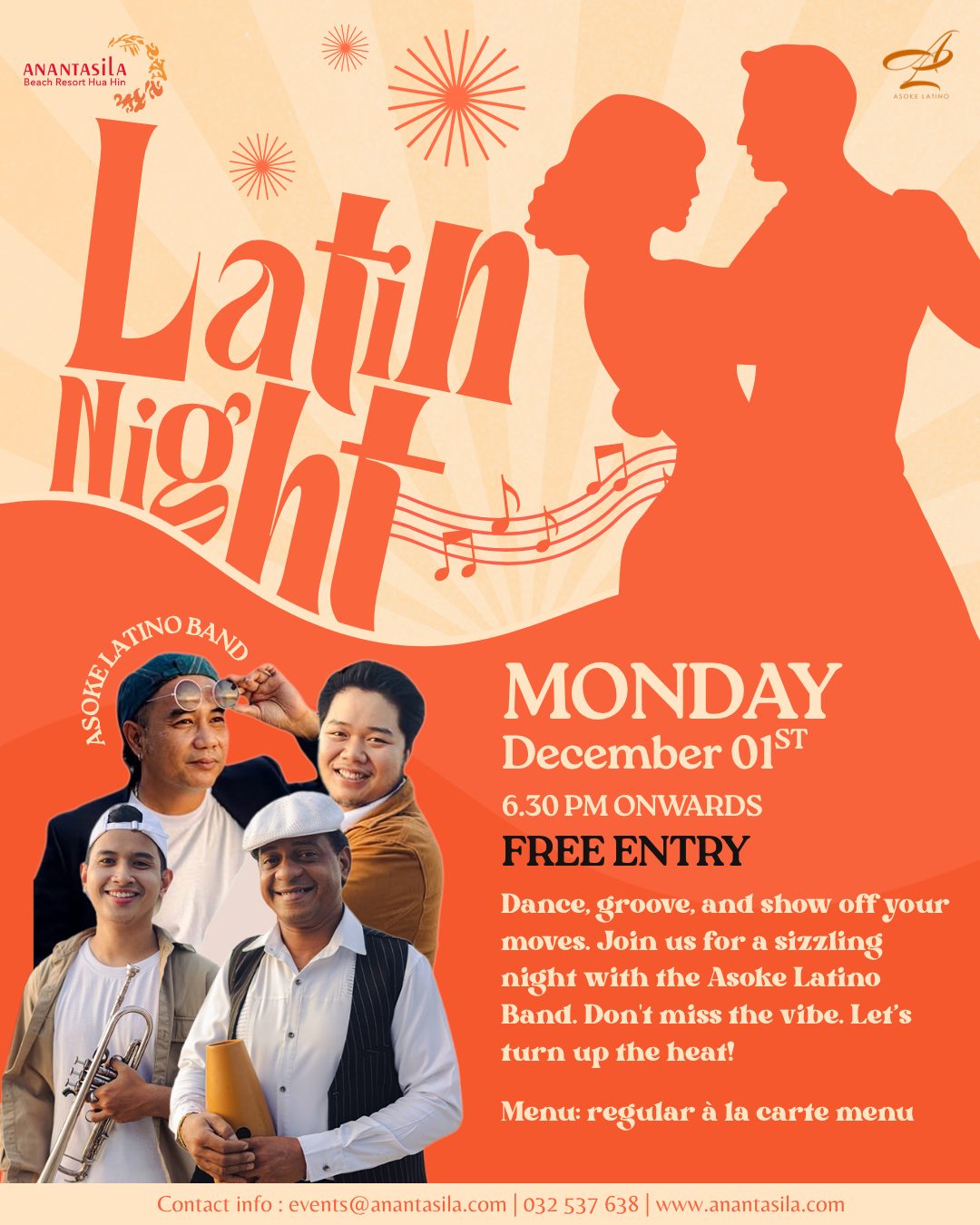 Latin Night,restaurant huahin,seafood huahin,special rate huahin,restaurant khaotakiab,restaurant beach,Huahin Beachfront Hotel and Resort,In the seaside resort of Hua Hin,americanfood huahin,ร้านอาหารริมทะเลหัวหิน,ร้านอาหาร5ดาวติดชายทะเล,ร้านอาหารพร้อมที่พัก,thebeachatanantasila